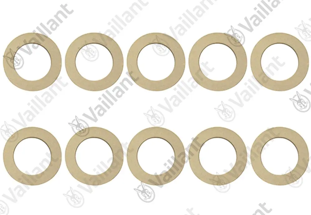 Vaillant Dichtungsringe in Form von Ringen, angeordnet in zwei Reihen. Mehrere Ringe aus einem neutralen Material.